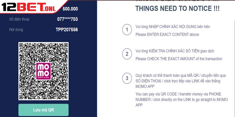 Đăng Ký 12BET - Khởi Đầu Cuộc Phiêu Lưu Giải Trí Bất Tận 16 Sử dụng ví điện tử Momo thành công chỉ trong vòng 30 giây